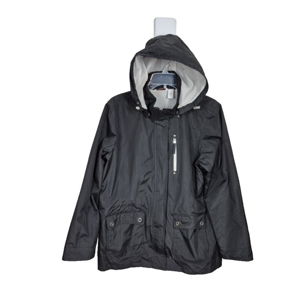 Izod Jacket Mens Large Black PerformX Mesh Lined Removable‎ Hood Windbreaker - Picture 1 of 14
